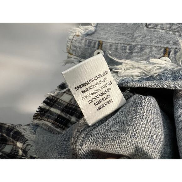 Dance & Marvel | Plaid Hooded Jacket Womens Crop Jean Shacket 90s Grunge-Large - Picture 4 of 6